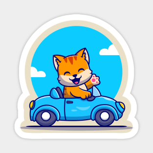 Cute Cat Driving Car Cartoon Sticker